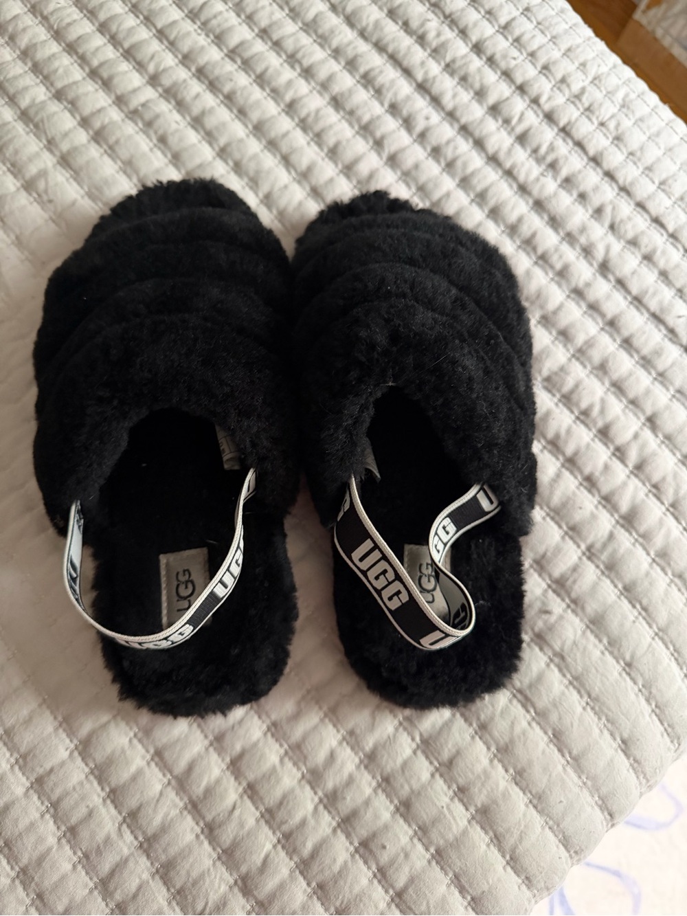 UGG Black Shearling Slide with Logo Slingback